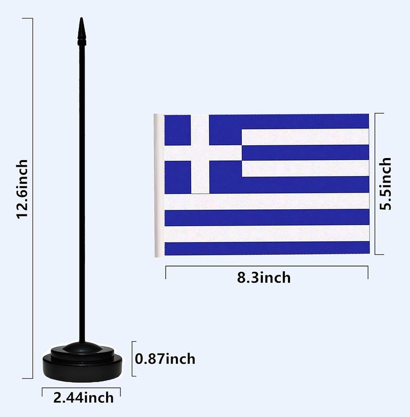 tibijoy USA American & Greece Greek Desk Flags, US Greece Office Table Flag, Small Mini Miniature Greek and US Desktop Flag With 13" Solid Black Pole, Black Base - Image 3